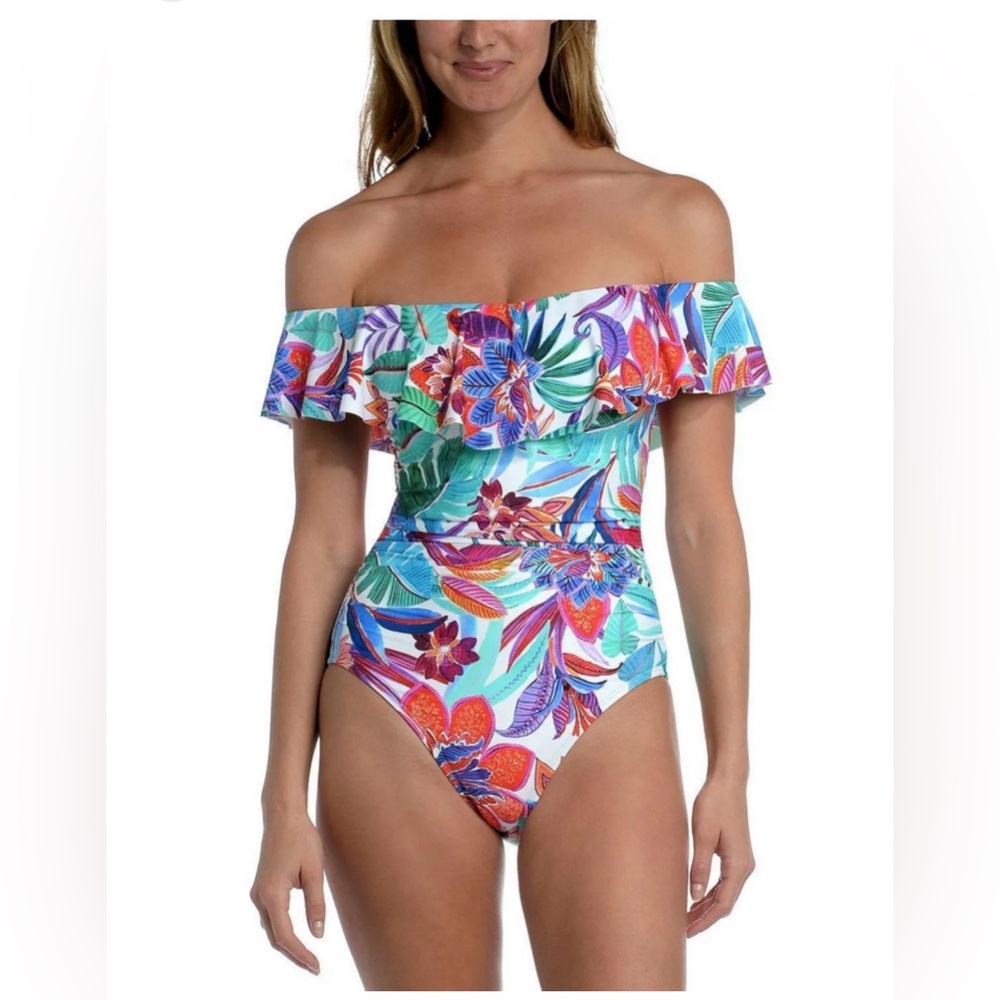 La Blanca Vibrant Floral Off-Shoulder One Piece